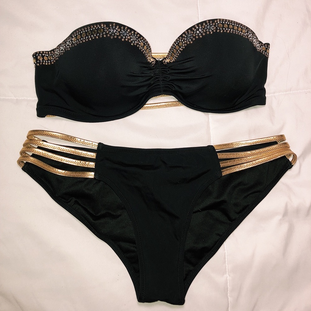 ✨Victoria’s Secret 2-Piece Swim Suit: Black & Gold